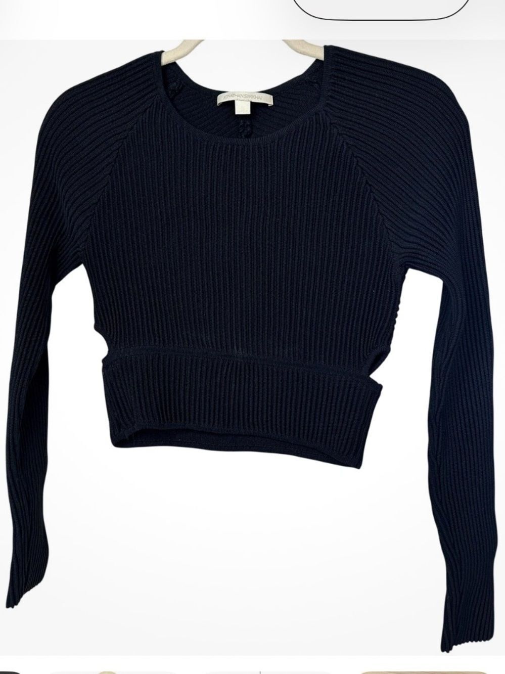 Jonathan Simkhai Ribbed Cropped Sweater Long Sleeve Cutout Back Knit Top XS
